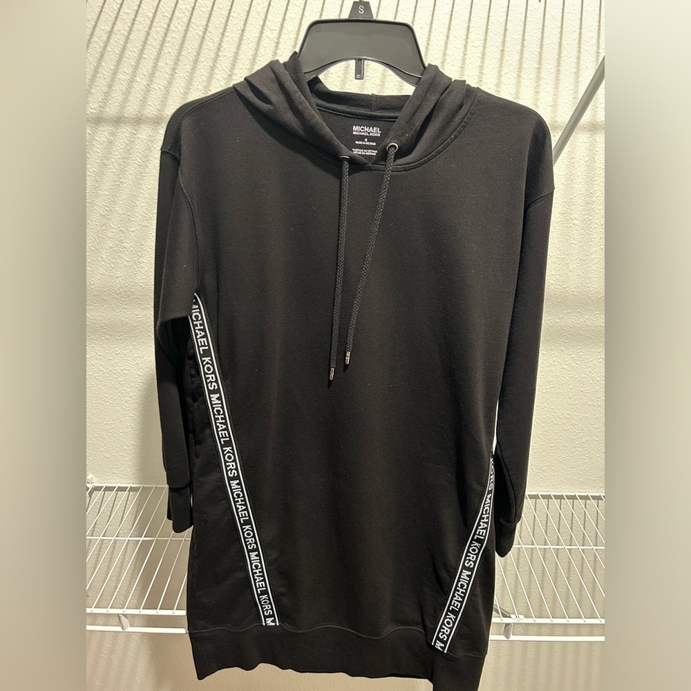 Michael Kors Logo Black Hooded Sweatshirt Dress size S